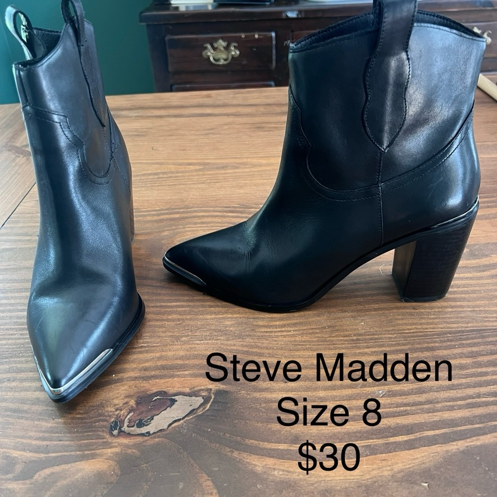Steve Madden Black Heeled Boots with Chunky Block Heel